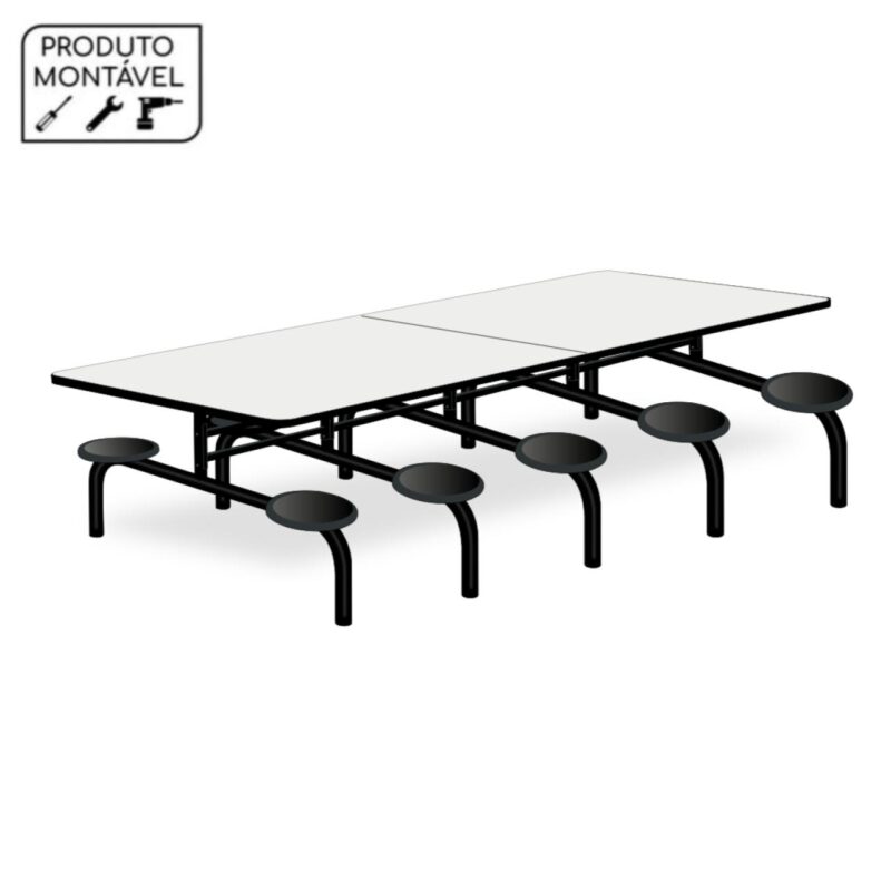 Mesa p/ Refeitório Fixo 10 Lugares MDP BRANCO DE 25 MM 50046 FORTALEZA MÓVEIS 2