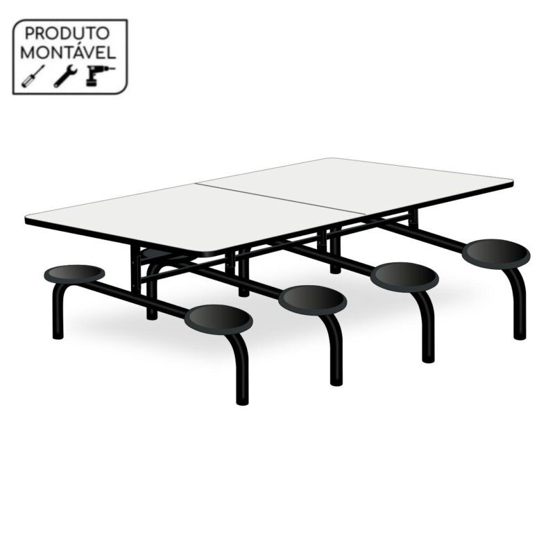 Mesa para Refeitório 8 Lugares MDP Branco de 25 mm FIXO – 50045 FORTALEZA MÓVEIS 2