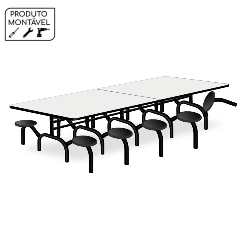 Mesa p/ Refeitório ESCAMOTEÁVEL 10 Lugares – MDP BRANCO DE 25 MM 50048 FORTALEZA MÓVEIS 2