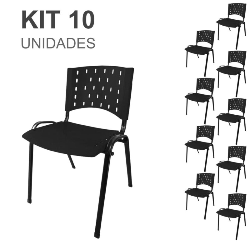 Kit 10 Cadeiras Plásticas 04 pés – COR PRETO – 24001 FORTALEZA MÓVEIS 2