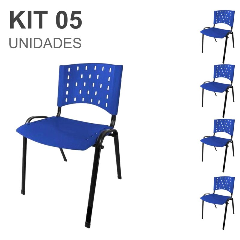 Kit 05 Cadeiras Plásticas 04 pés – COR AZUL – 24002 FORTALEZA MÓVEIS 2