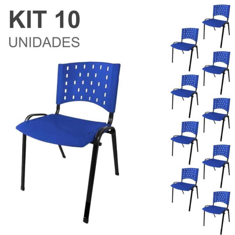 Kit 10 Cadeiras Plásticas 04 pés – COR AZUL – 24003 FORTALEZA MÓVEIS 2