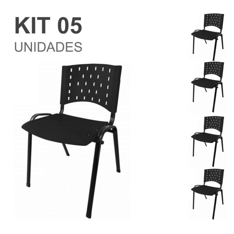 Kit 05 Cadeiras Plásticas 04 pés – COR PRETO – 24000 FORTALEZA MÓVEIS 2