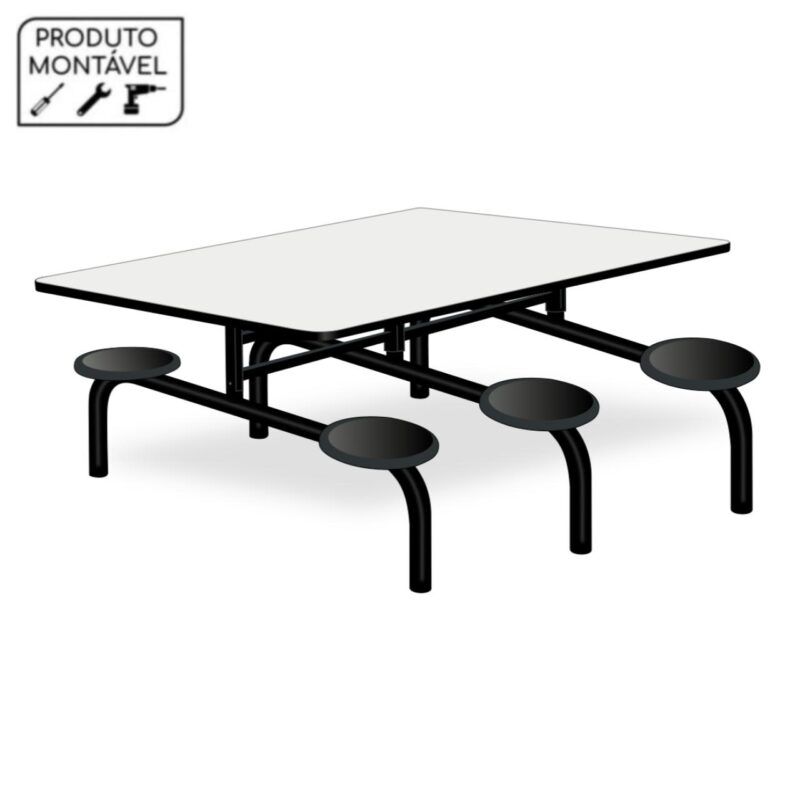 Mesa p/ Refeitório Fixo 06 Lugares MDP BRANCO DE 25 MM 50050 FORTALEZA MÓVEIS 2