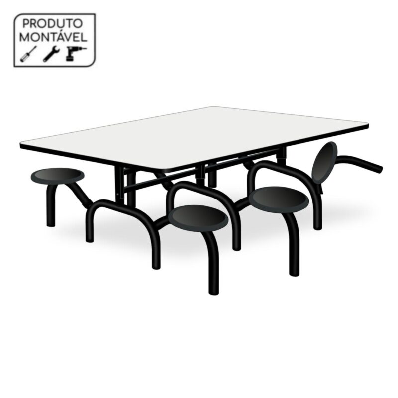 Mesa p/ Refeitório ESCAMOTEÁVEL 06 Lugares – MDP BRANCO DE 25 MM 50051 FORTALEZA MÓVEIS 2