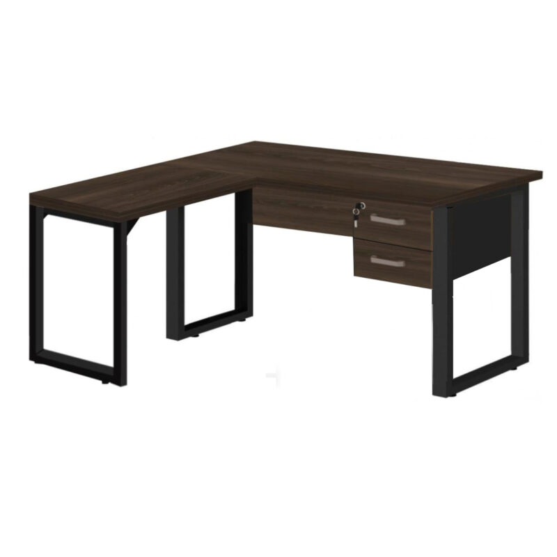 Mesa em L com PÉ QUADRO – (Mesa 1,70m + Mesa Auxiliar) – C/ Gavetas MARSALA/PRETO – 25479 FORTALEZA MÓVEIS 2