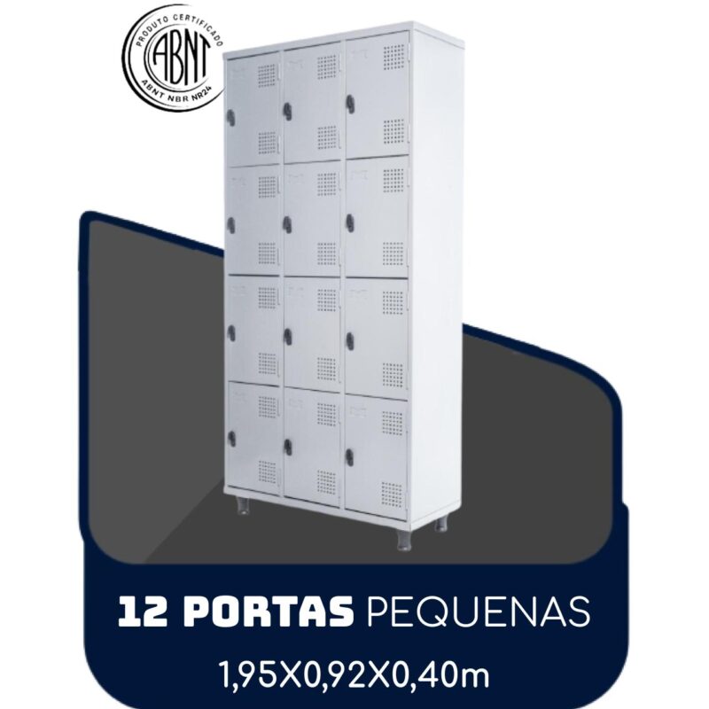 Armário Roupeiro de Aço c/ 12 Portas PEQUENAS – 1,95×0,92×0,40m – SA – CZ/CZ – 14001 FORTALEZA MÓVEIS 2