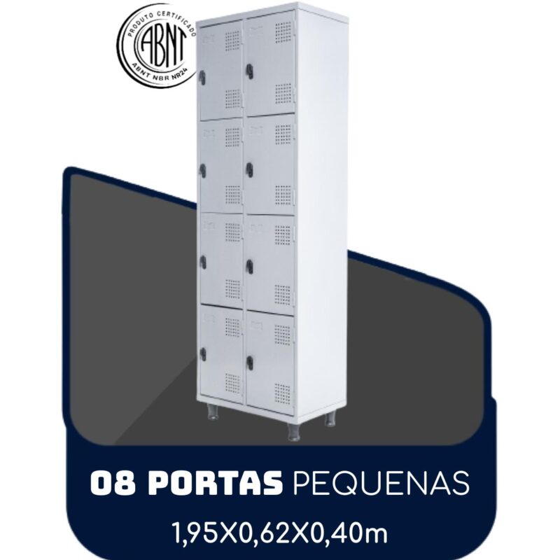 Armário Roupeiro de Aço c/ 08 Portas PEQUENAS 1,95×0,62×0,40m – SA – Cinza – 14002 FORTALEZA MÓVEIS 2