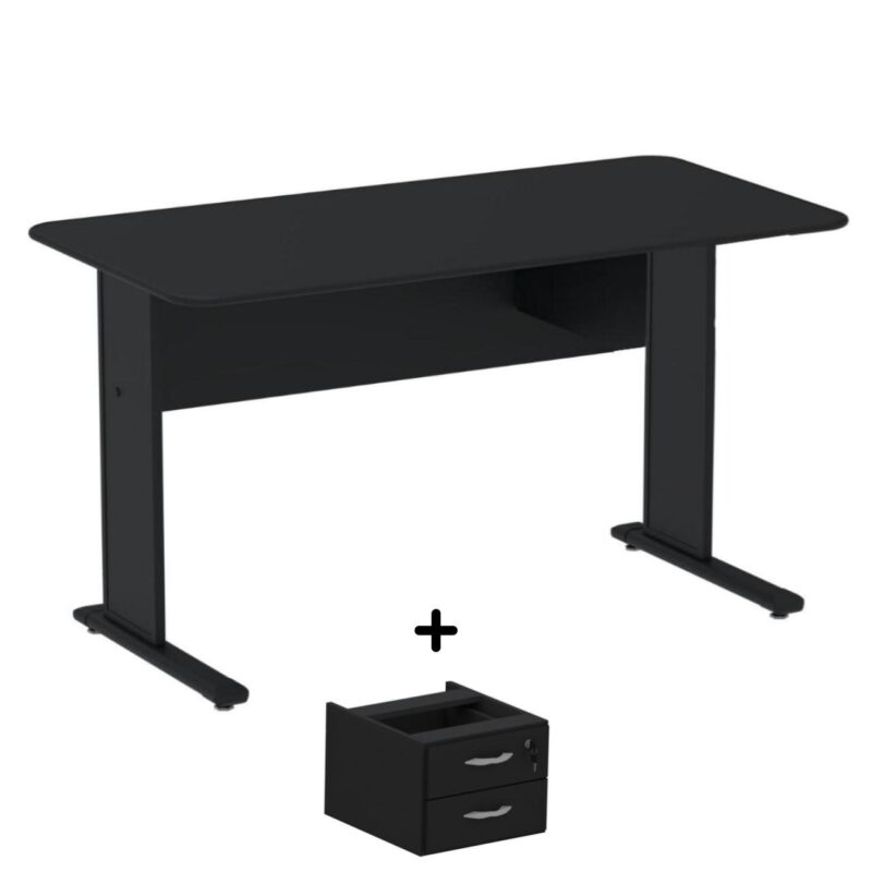 Mesa Escritório 1,50×0,60m c/ Gavetas – Cor Preto – 44093 FORTALEZA MÓVEIS 2