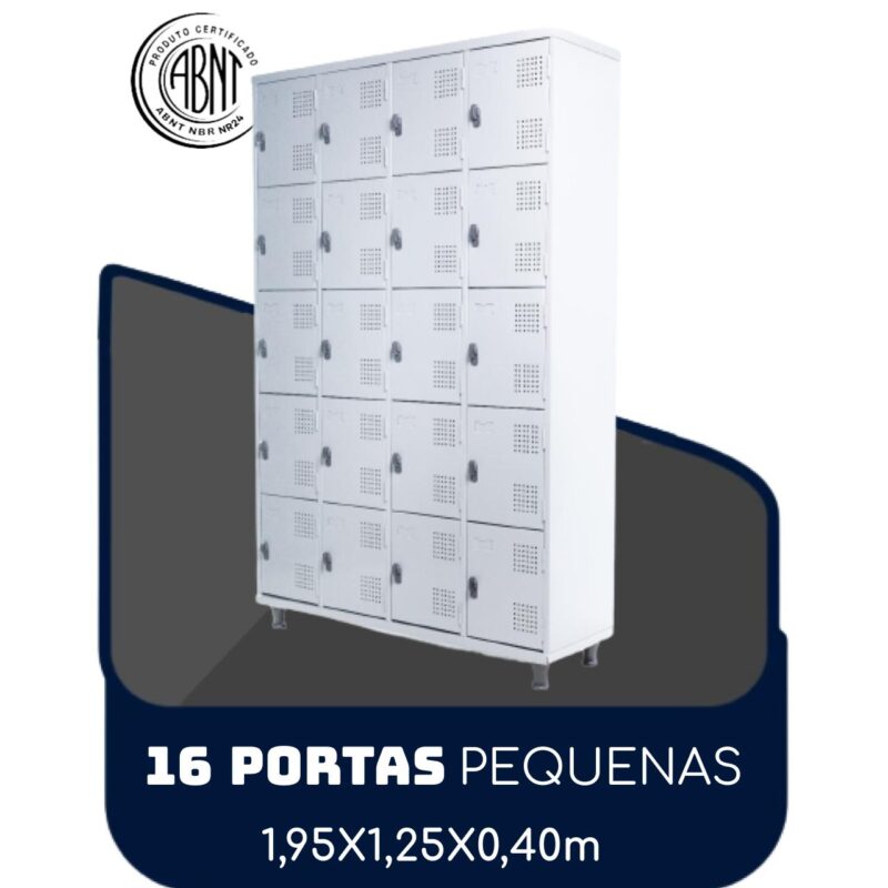 Armário Roupeiro de Aço c/ 16 Portas PEQUENAS – 1,95×1,25×0,40m – SA – CZ/CZ – 14000 FORTALEZA MÓVEIS 2