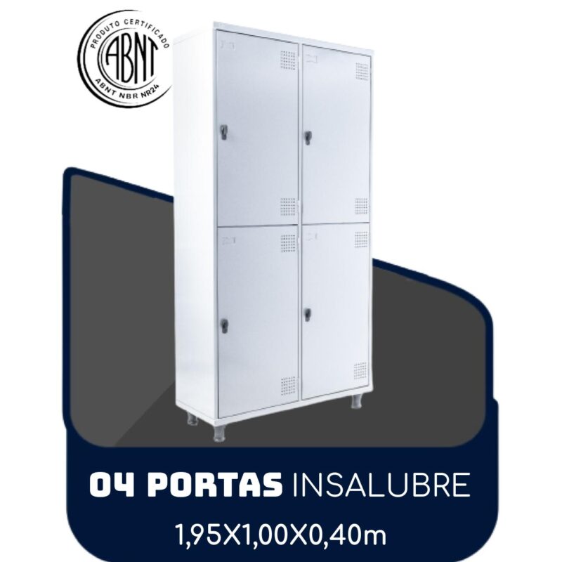 Roupeiro de Aço INSALUBRE com 04 Portas – 1,95×1,00×0,40m – CZ/CZ – SA – 14006 FORTALEZA MÓVEIS 2