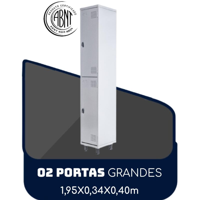 Armário Roupeiro de Aço c/ 02 Portas GRANDES – 1,95×0,34×0,40m – SA – CZ/CZ – 14007 FORTALEZA MÓVEIS 2