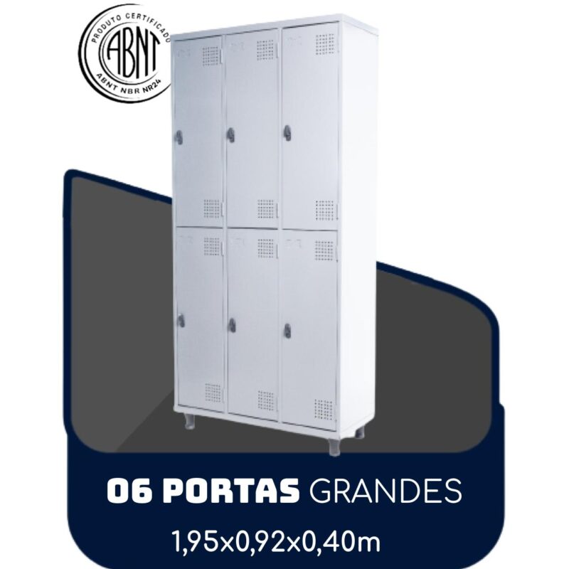 Armário Roupeiro de Aço c/ 06 Portas GRANDES – 1,95×0,92×0,40m – SA – CZ/CZ – 14009 FORTALEZA MÓVEIS 2