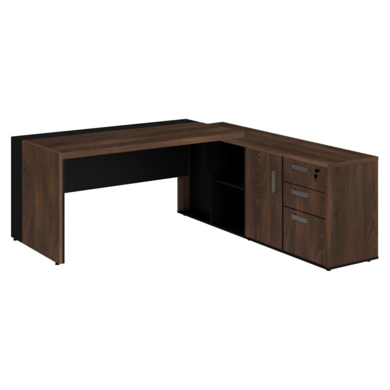 Mesa PRESIDENTE c/ Armário Pedestal – 1,82×1,80m MARSALA / PRETO – 23483 FORTALEZA MÓVEIS 2