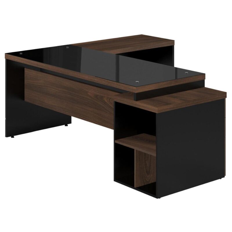 Mesa PEDESTAL VIDRO FUMÊ com MESA AUXILIAR – 1,92×1,60m MARSALA / PRETO – 23486 FORTALEZA MÓVEIS 2